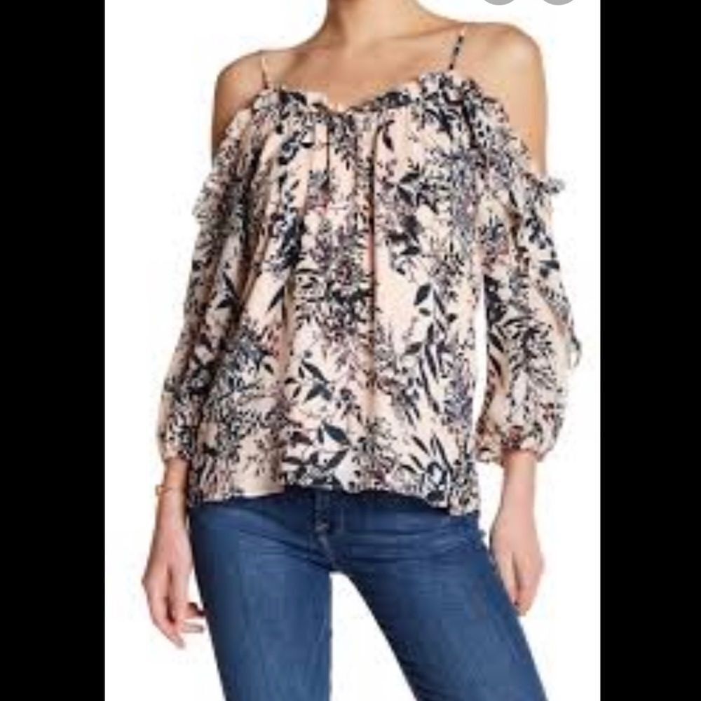 Parker blush floral cold  shoulder blouse top XS